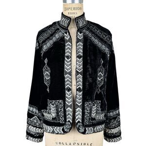 Raga Womens Embroidered Beaded Velvet Jacket Black S Elegant Western Dressy Boho